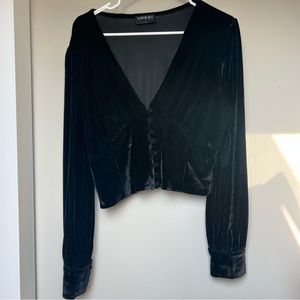 Sophie Rue Black Velvet Button Front Long Sleeve XL